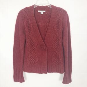 CAbi Red Cable Knit Cardigan Sweater